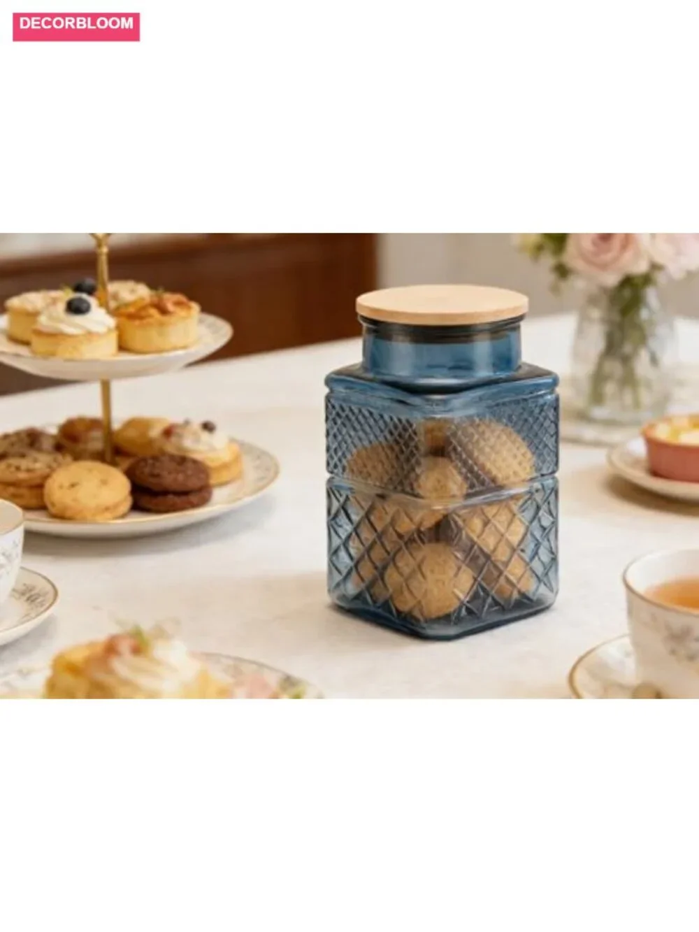 Large Glass Storage Jar Set of 2, 60 FL OZ Airtight with Bamboo Lid